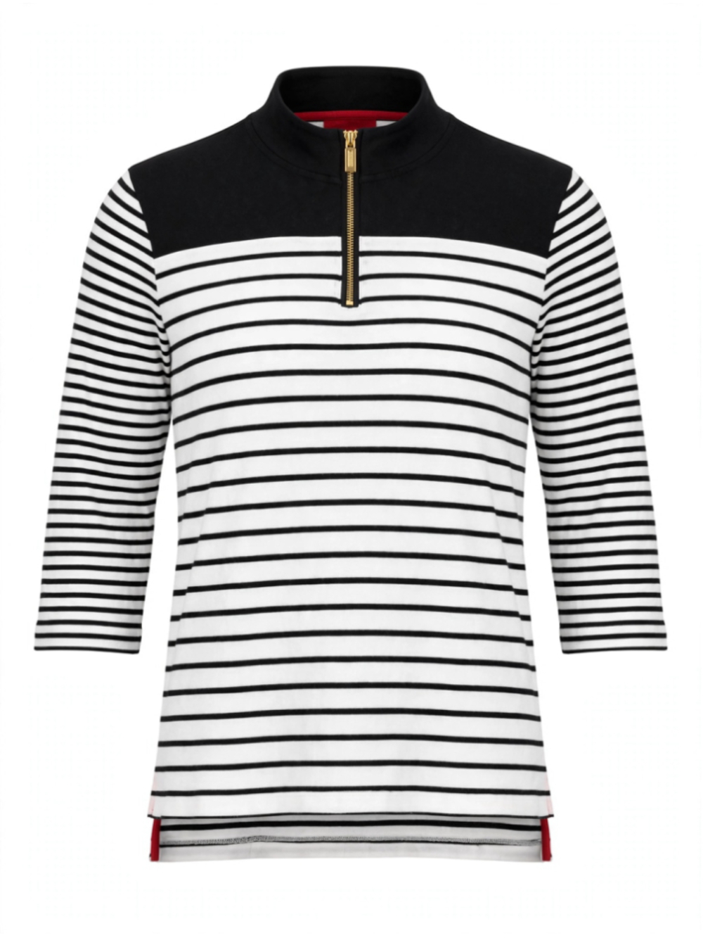 Women's Striped Quarter-Zip Sweatshirt Black and White Size M